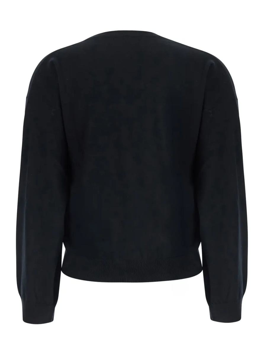 Pulover Black V-neck Sweater with Ribbed Edges in Wool and Cotton for Women - Img 2