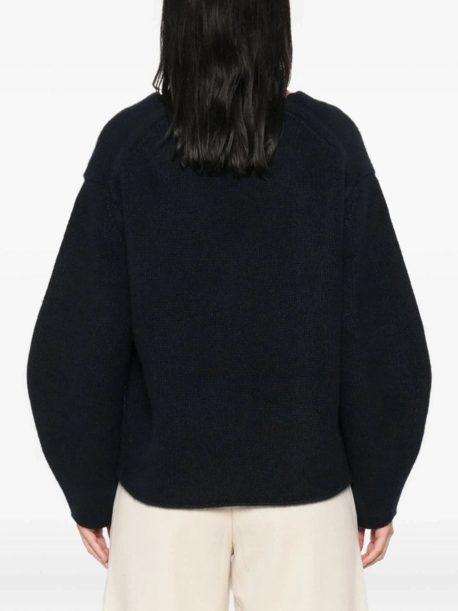 Pulover Cashmere Puff Sleeves V Neck Sweater in Blue for Women - Img 6