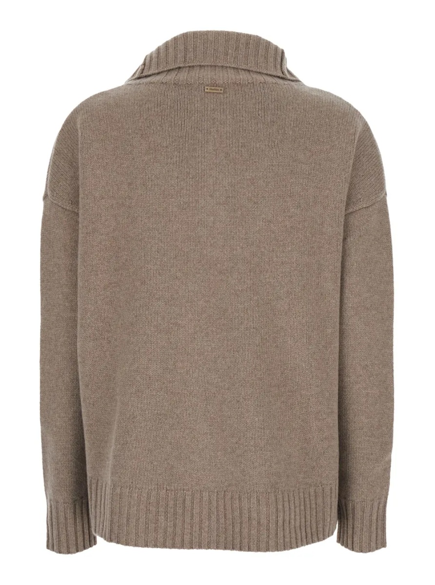 Pulover CRASSO Sweater with V-neck and long sleeves in Beige Woman - Img 2