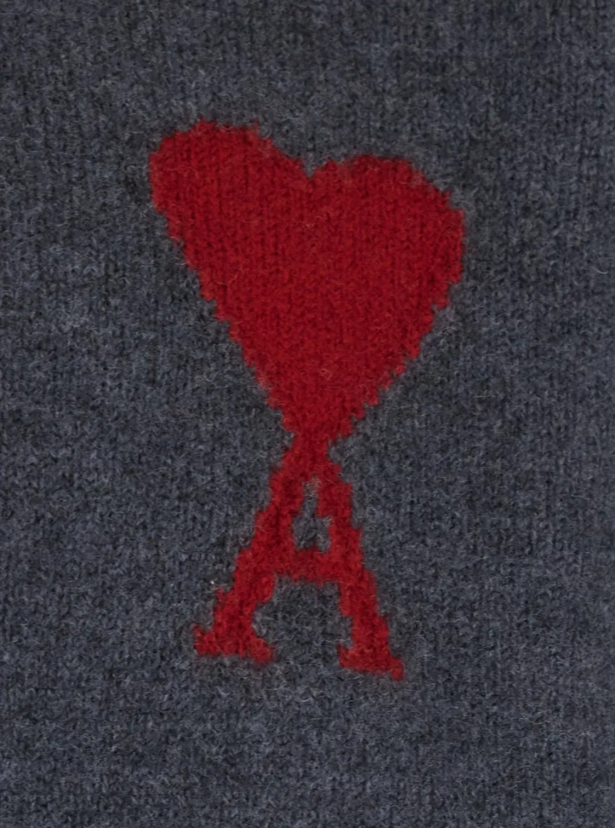 Pulover Crewneck Sweater with Dropped Shoulders and ADC Embroidery on the Front in Gray Wool for Men - Img 3