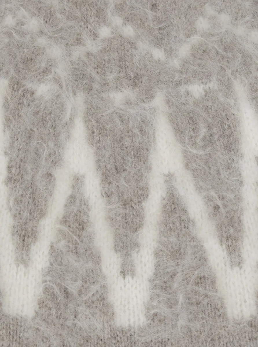 Pulover Gray crewneck sweater with geometric motif and crop design in wool for women - Img 3