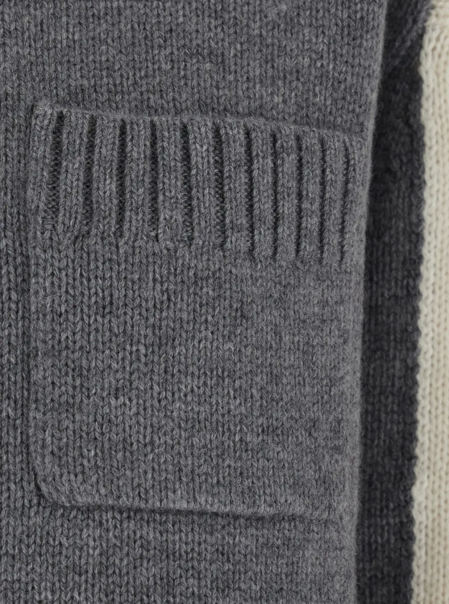 Pulover Grey and white Sweater with high collar and bicolor design in wool and cashmere Women - Img 3
