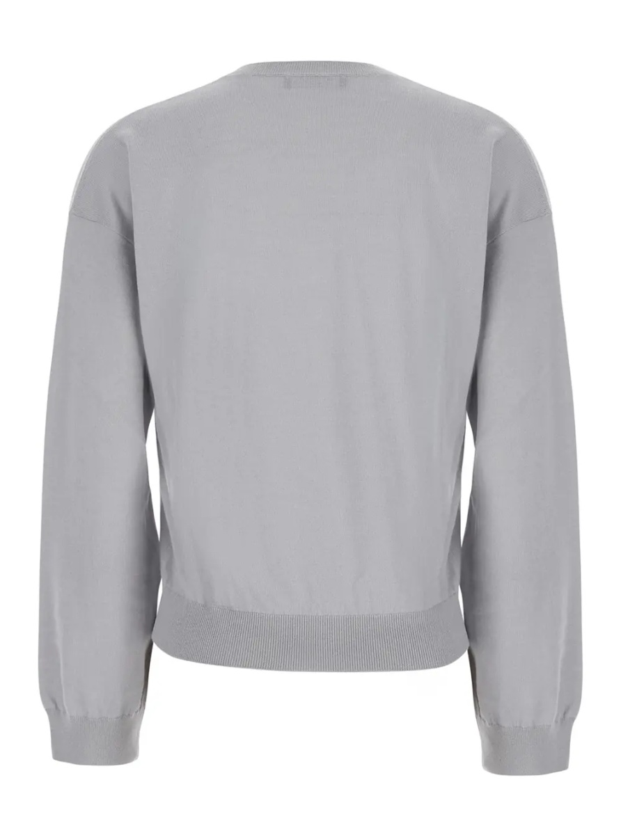 Pulover Grey V-neck Sweater with Ribbed Edges in Wool and Cotton for Women - Img 2