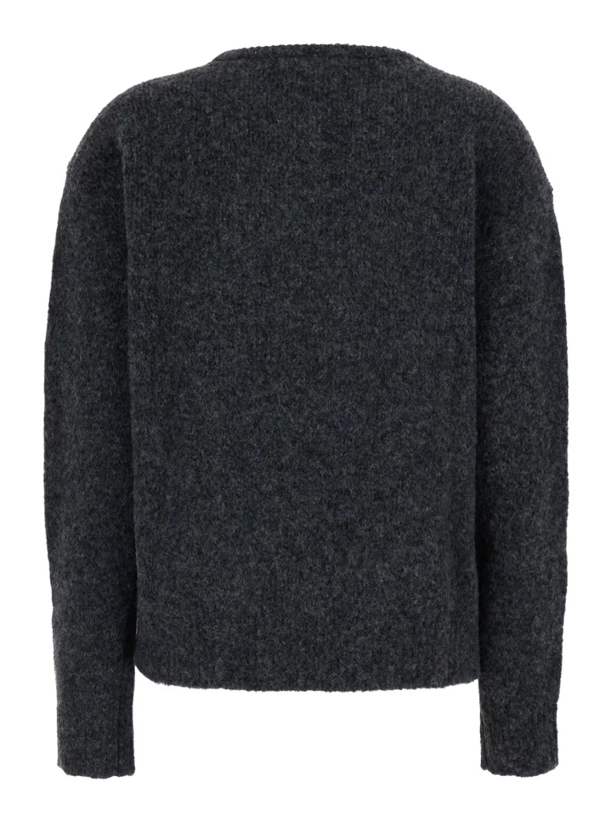 Pulover 'Keira' Gray Crew Neck Sweater with Argyle Motif on the Front in Blend Wool for Women - Img 2