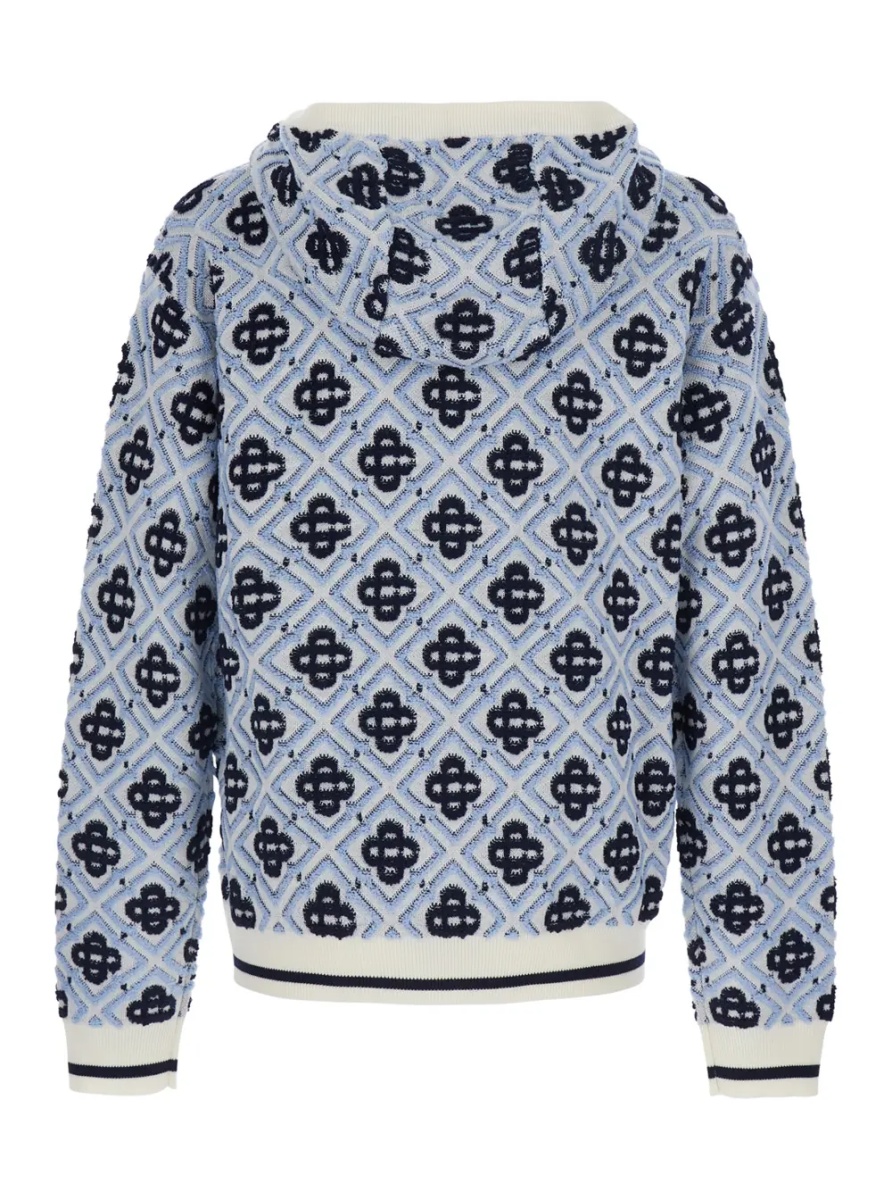 Pulover Light blue Hooded sweatshirt with drawstring and all-over logo motif in wool Man - Img 2