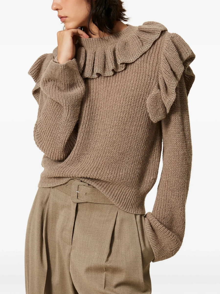 Pulover MASTICE Sweater with V-neck and long sleeves in Beige mixed fabric for women - Img 4