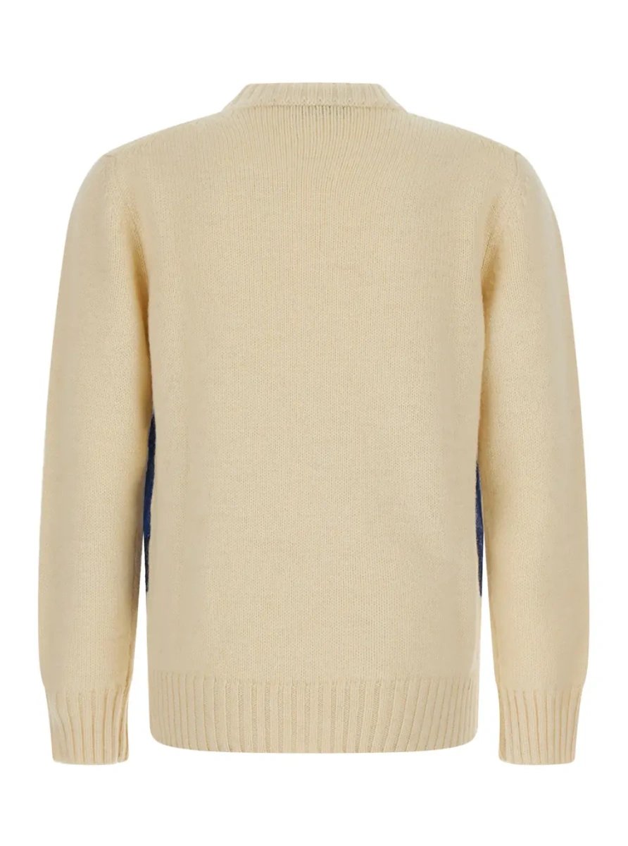 Pulover ROUND NECK DIAMONDS with crew neck and long sleeves in Shetland Wool Beige Men - Img 2