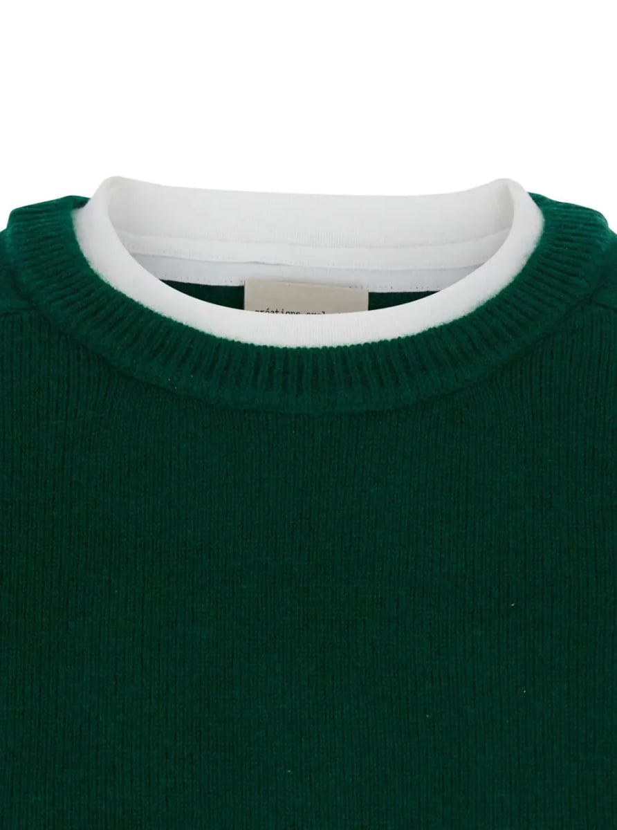 Pulover 'Sarah' Green Sweater with Contrasting Round Neck in Wool and Cashmere for Women - Img 3