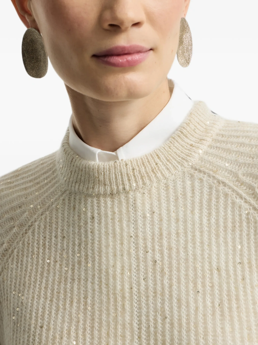 Pulover tricotat Brunello Cucinelli neutru - Img 5