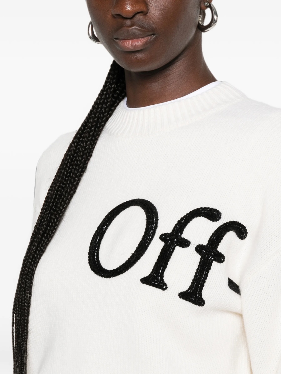 Pulover tricotat Off-White neutru din lana si poliamida - Img 5