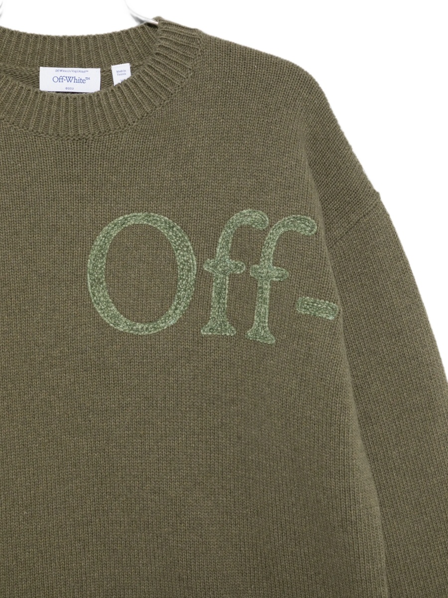 Pulover tricotat Off-White verde din lana si poliamida - Img 3