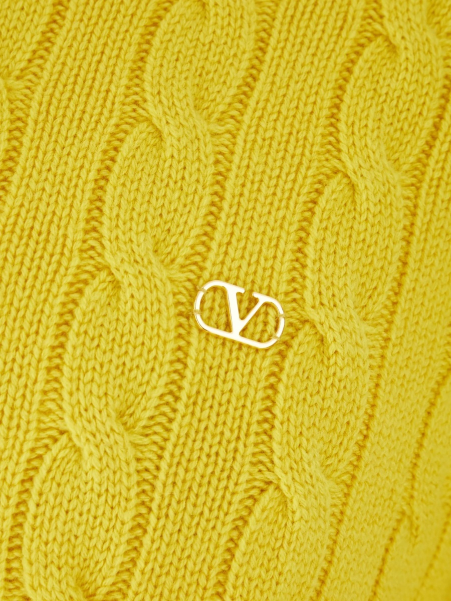 Pulover tricotat Valentino Garavani galben din casmir - Img 3