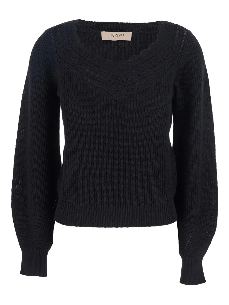 Pulover TWINSET negru din lana si bumbac - Img 6