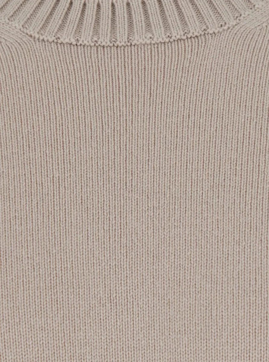 Pulover White Crewneck sweater with ribbed finishes in wool and cashmere for men - Img 3