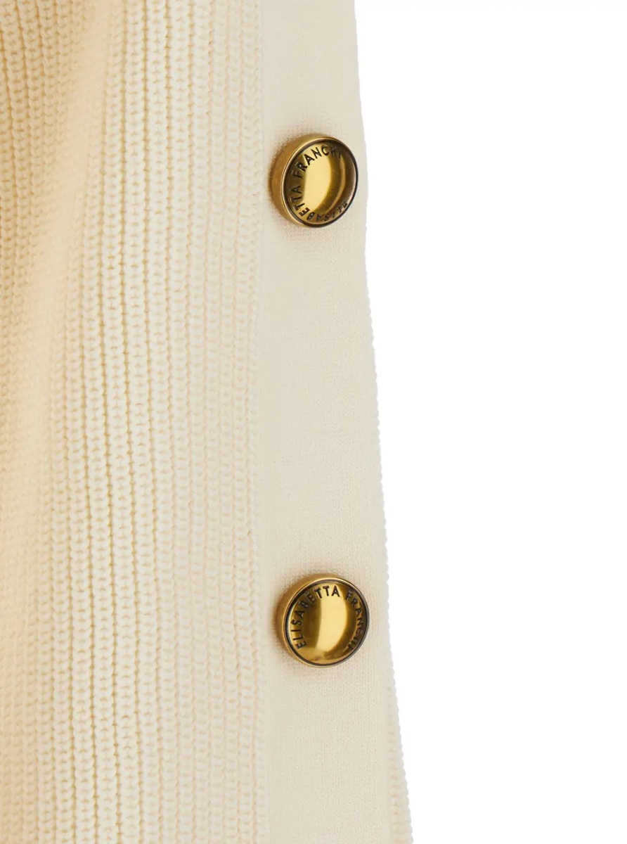 Pulover White Sweater with asymmetrical high collar and jewel buttons on the sleeves in Blend viscose for women - Img 3