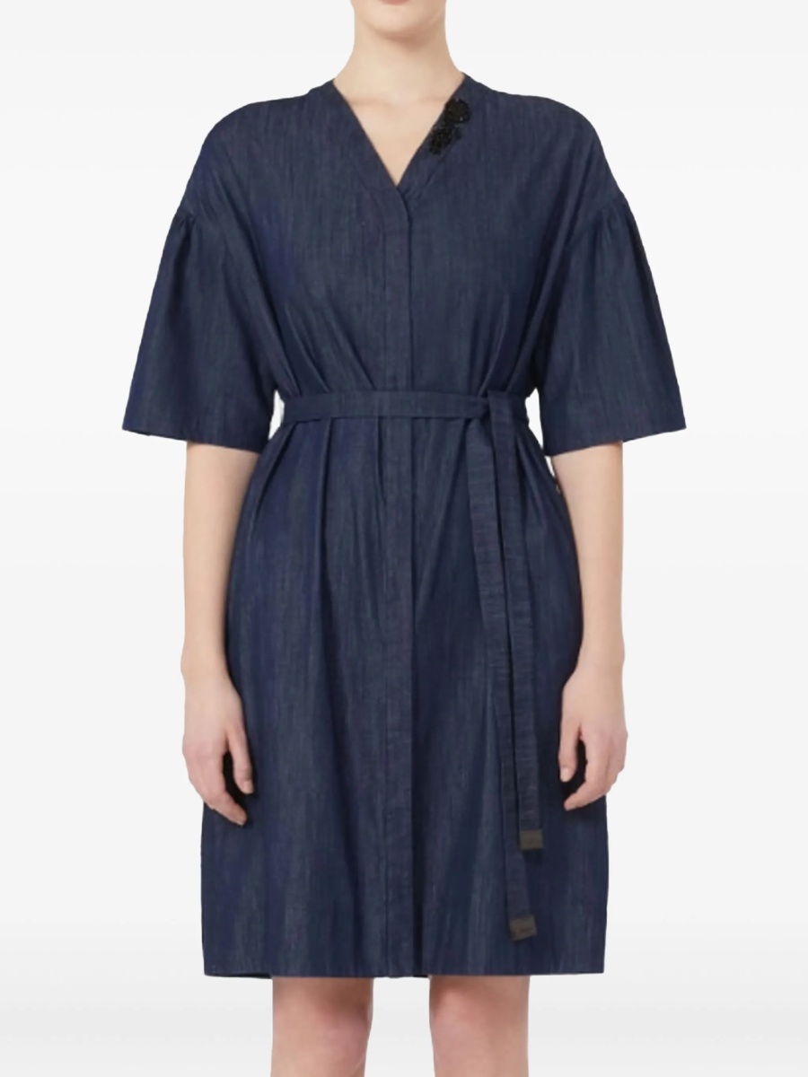 Rochie de zi Max Mara albastra din bumbac - Img 2