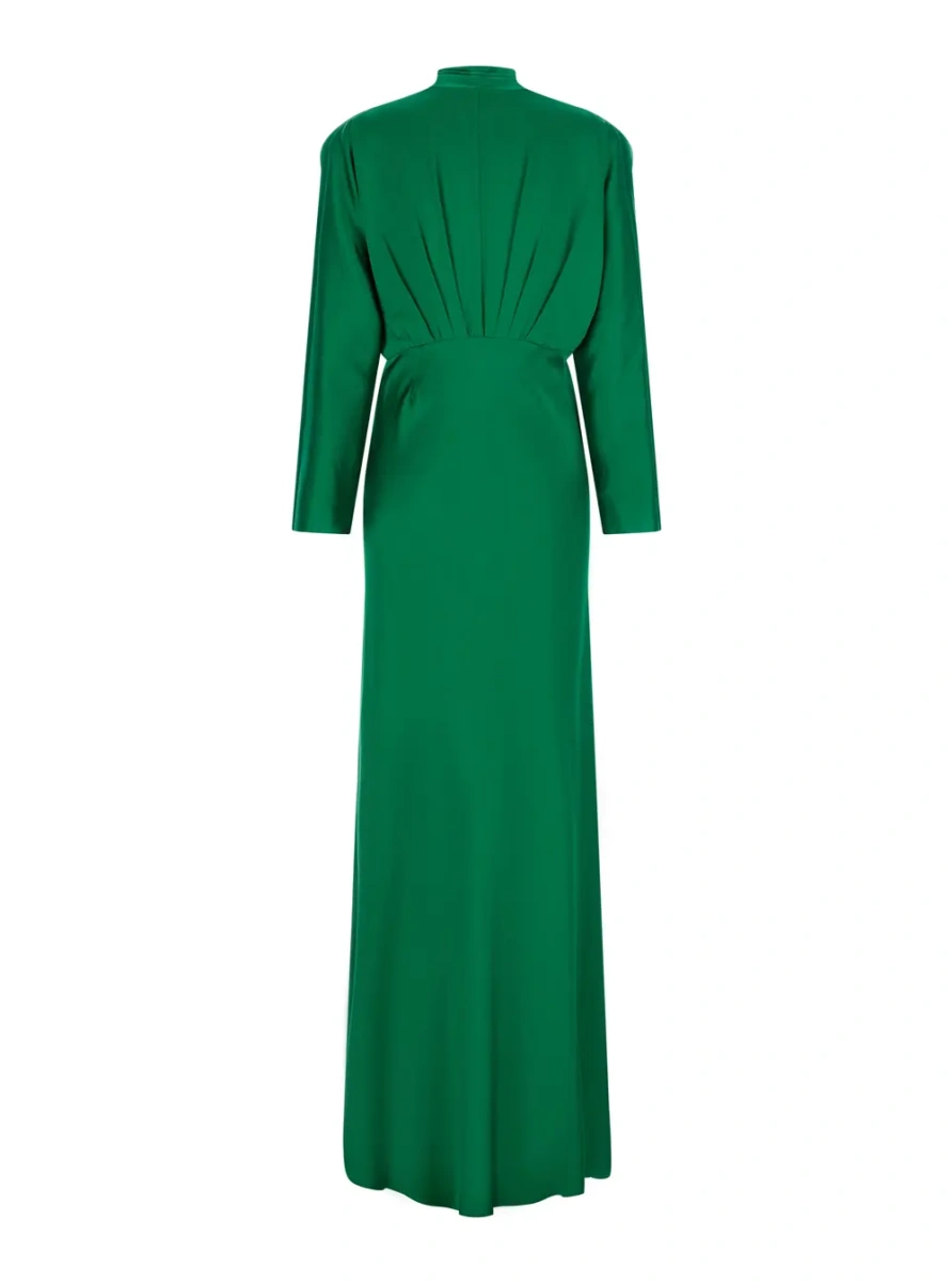 Rochie lunga forte_forte verde din matase si satin - Img 2