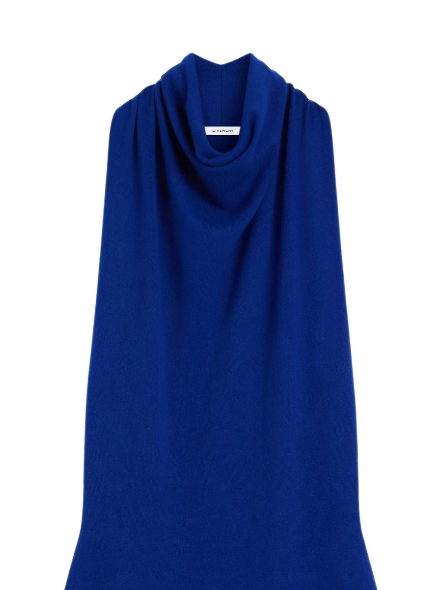 Rochie lunga Givenchy albastra din lana - Img 6