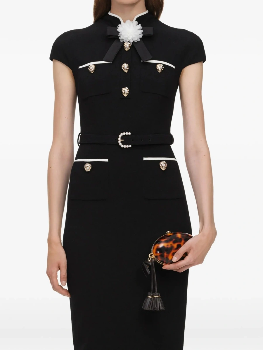 Rochie lunga Self-Portrait neagra din lana - Img 8