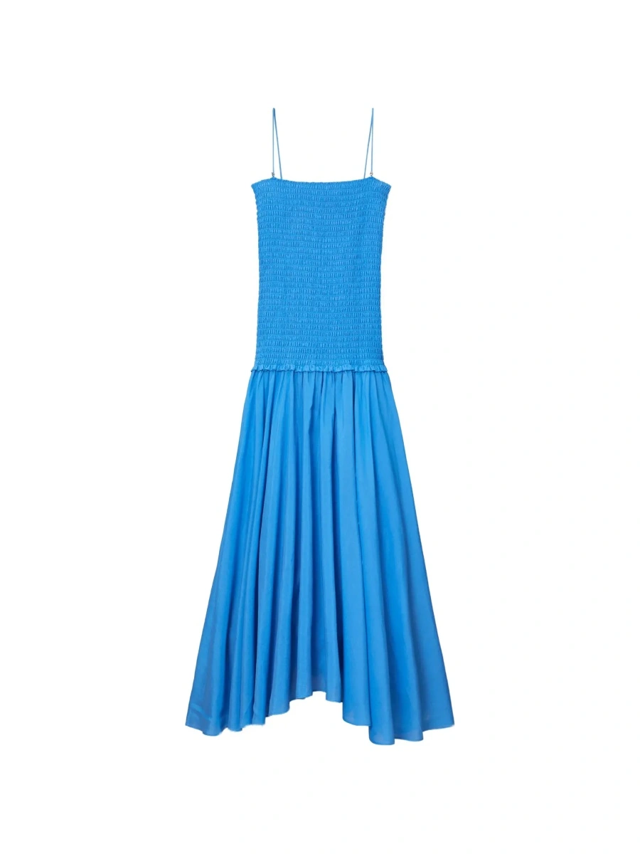 Rochie lunga Tory Burch albastra din matase si bumbac - Img 7