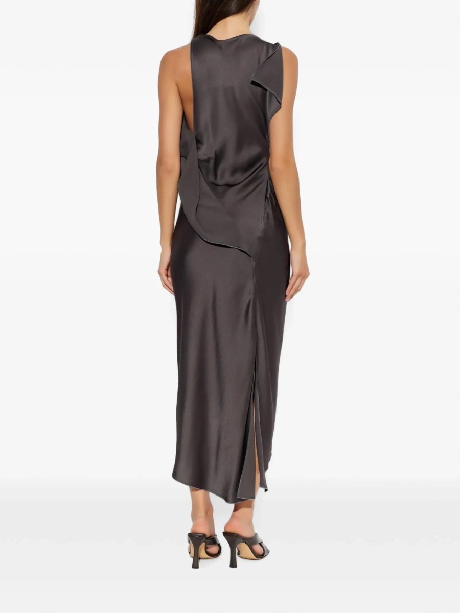 Rochie lunga Victoria Beckham gri din acetat si vascoza - Img 6