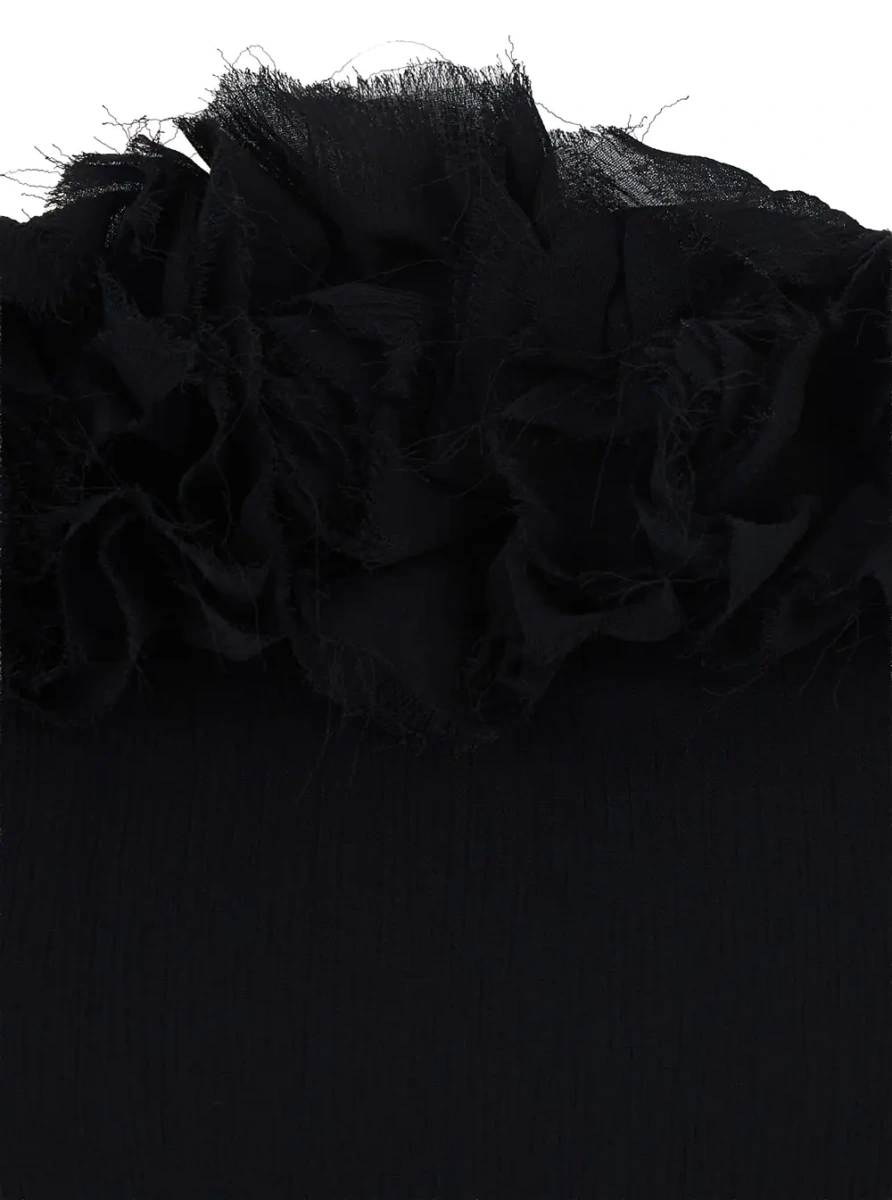 Rochii Black Viscose Creponne Dress with Roses for Women - Img 3