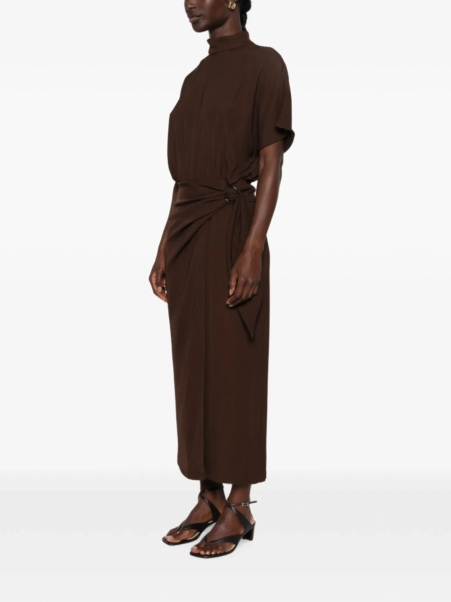 Rochii Brown High-Neck Dress with Front Buckle Belt in Fabric for Women - Img 5