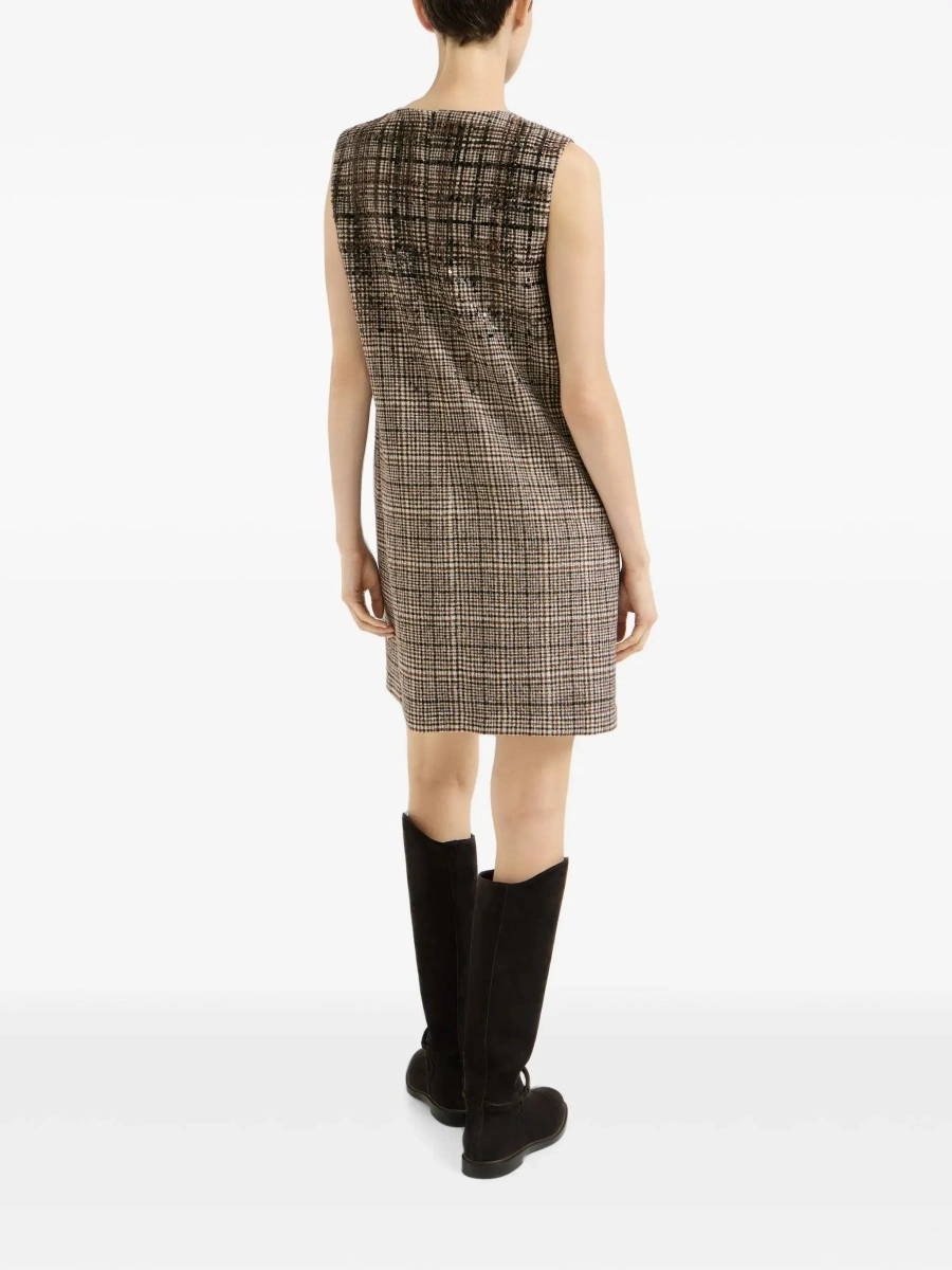 Rochii Brown Sleeveless dress with round neckline and all-over check motif in wool blend for women - Img 6