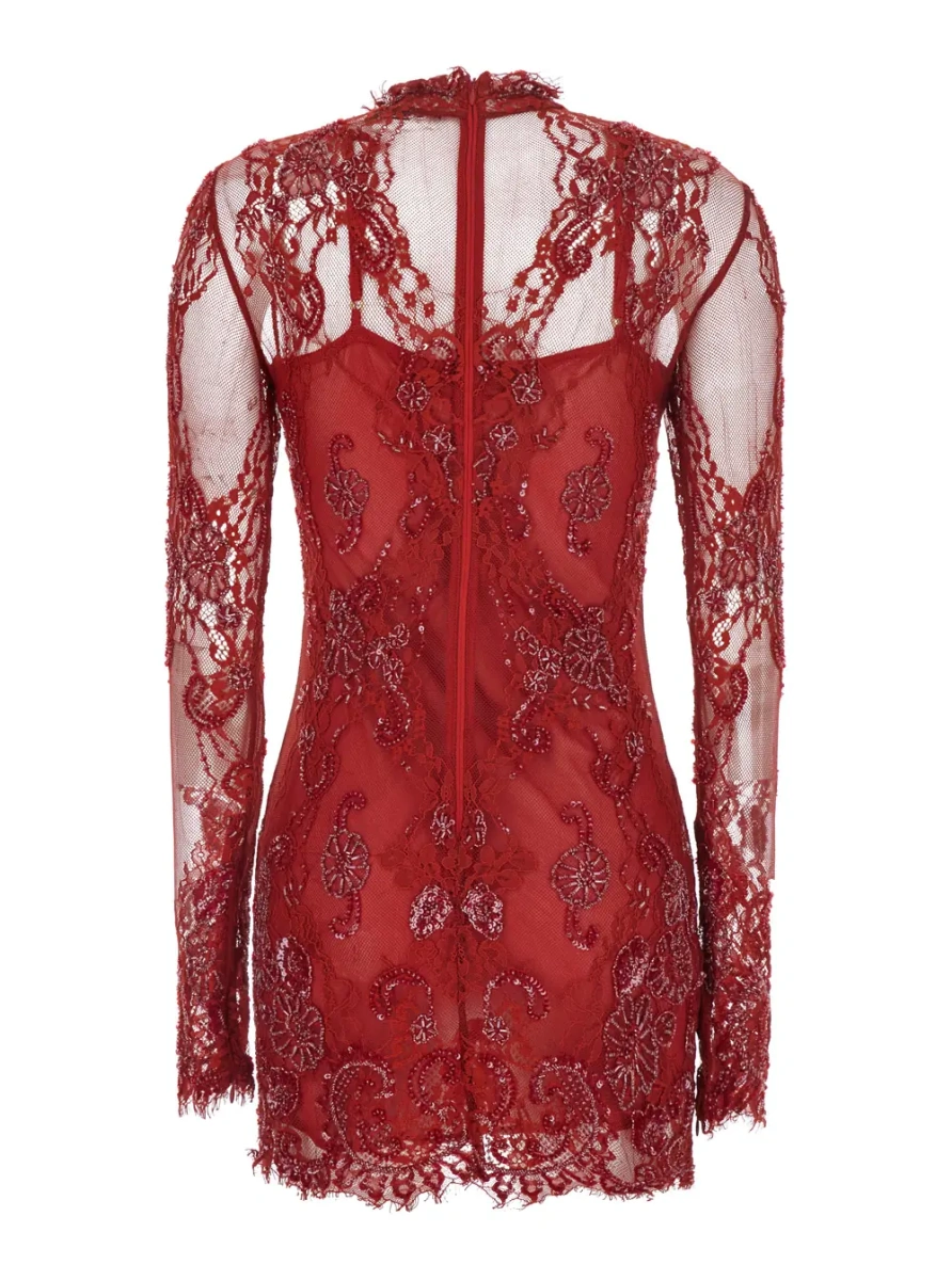 Rochii Dress with round collar and long sleeves in Tech Fabric red for women - Img 2