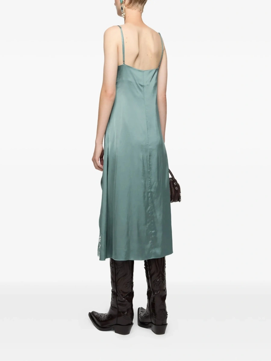 Rochii Green Dress 'DOCKETTA VIS SOFT SATIN' with V-neck and Long Silk Sleeves for Women - Img 6