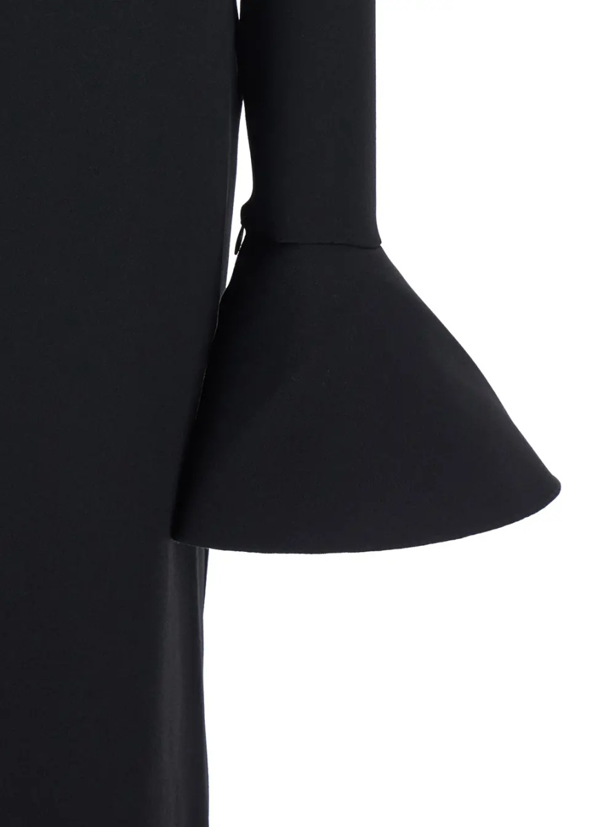 Rochii Long Dress 'Anica' with Square Neckline and Flared Cuffs in Black Fabric for Women - Img 3