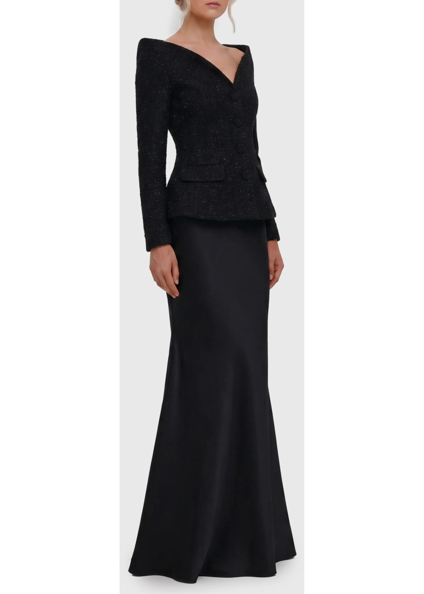 Rochii Metallic Bouclé Satin Maxi Dress - Img 3