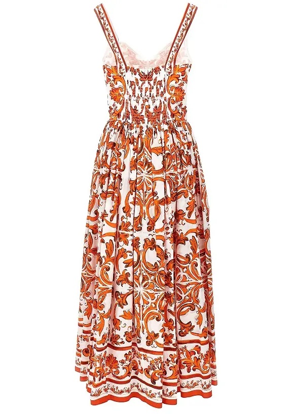 Rochii Poplin long dress with Maiolica print - Img 3