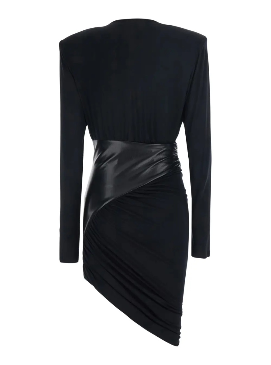 Rochii 'URSULA' black Dress with ecoleather details and draped design in viscose for women - Img 2