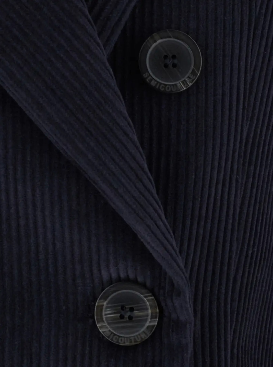 Sacou Blue double-breasted Jacket with Peak revers in corduroy for women - Img 3