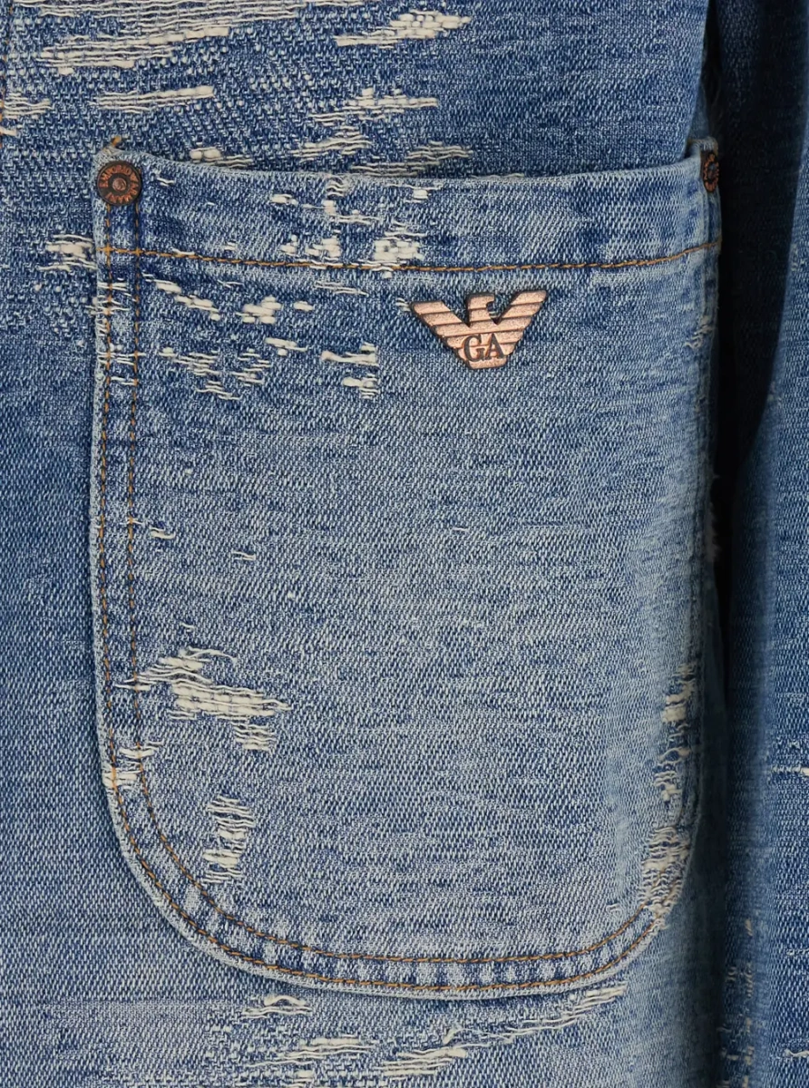 Sacou BlueFaded jacket with rips and logo patch on the front in denim for men - Img 3