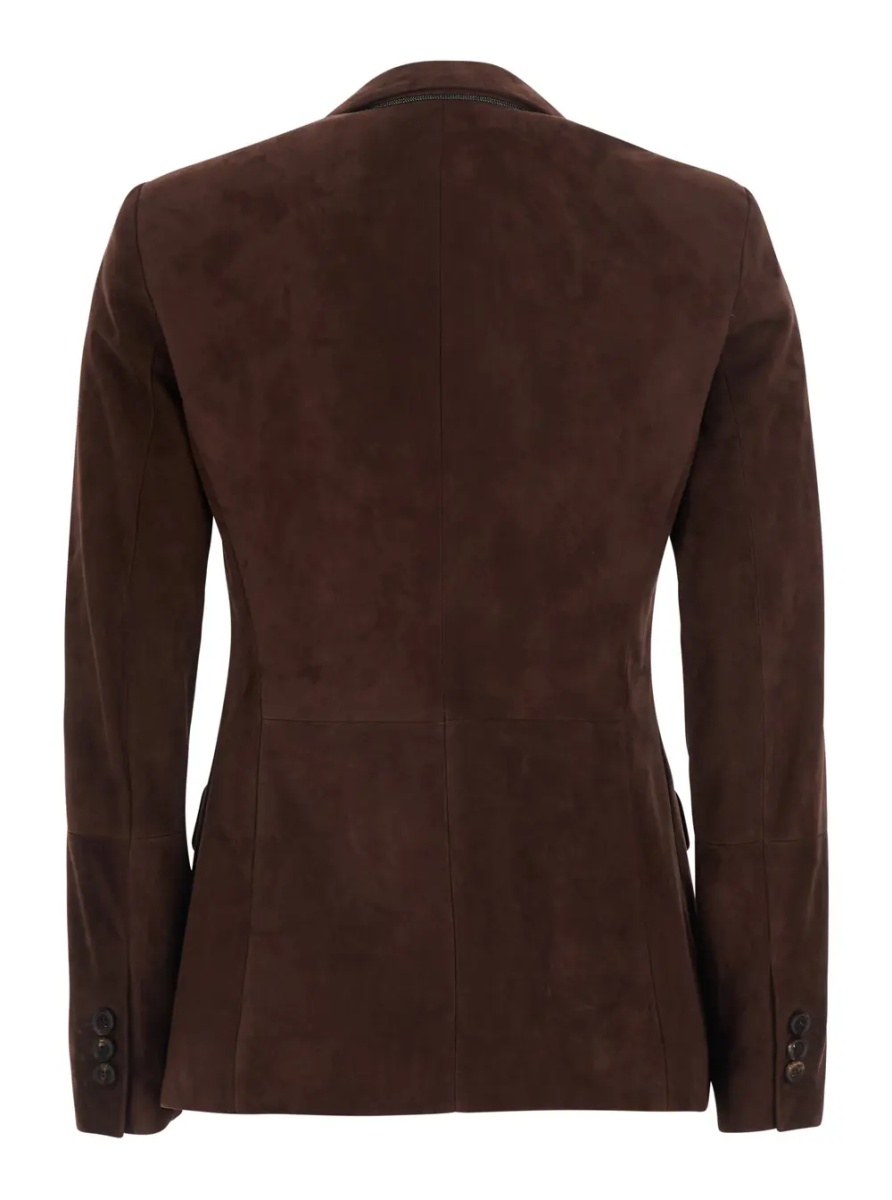 Sacou Brown single-breasted Jacket with Peak revers in suede for women - Img 2