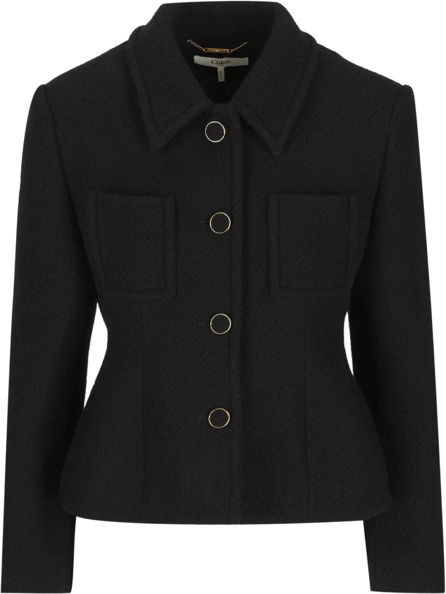 Sacou Cropped single-breasted Blazer with fabric buttons - Img 7