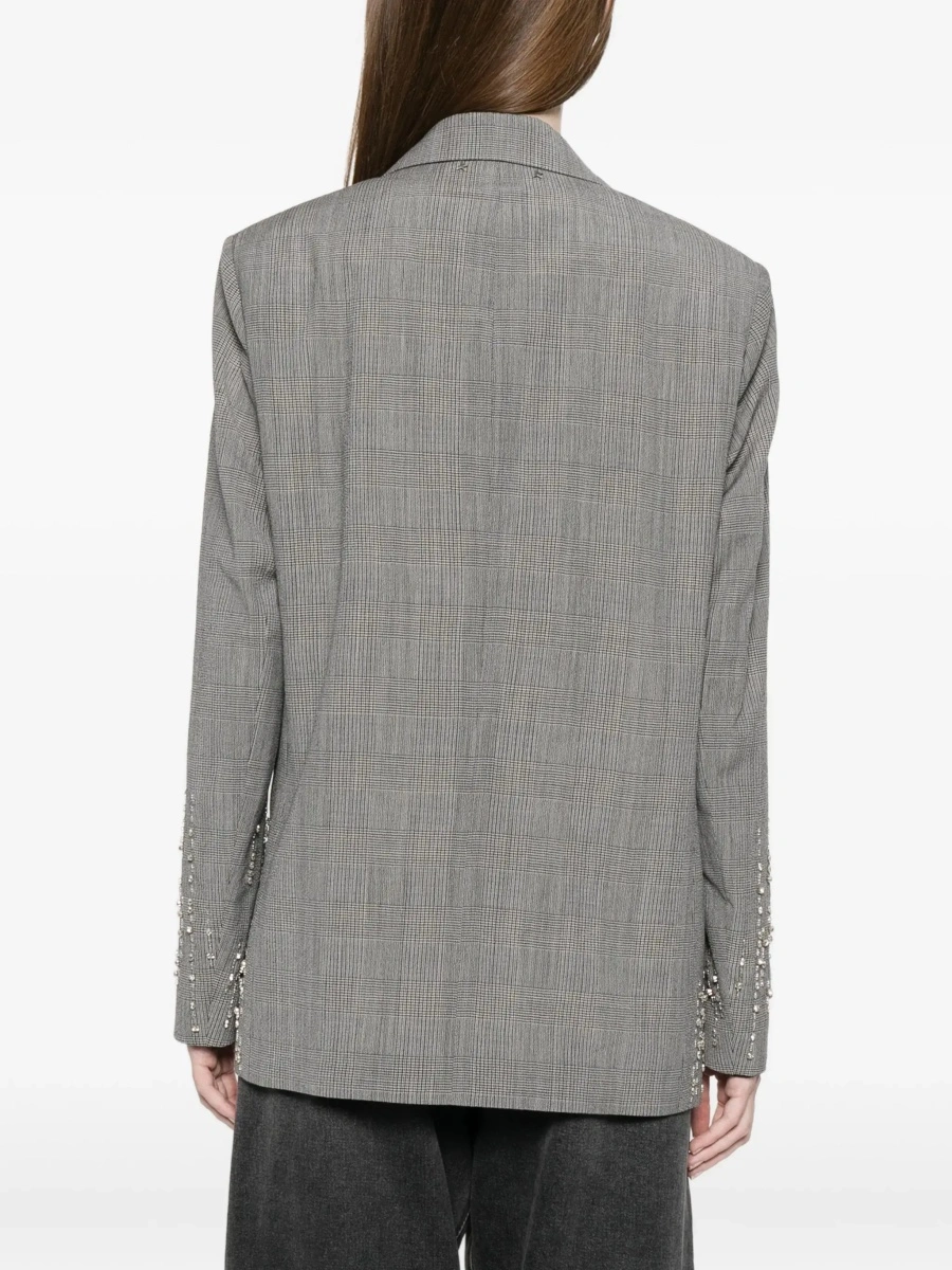 Sacou Grey Single-breasted jacket with notched revers and check motif all-over in virgin wool for women - Img 6