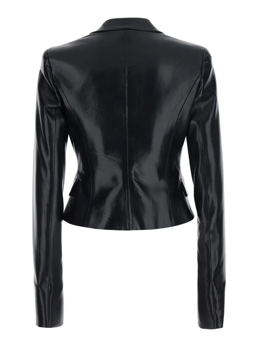 Sacou 'ZEFIRA' black Jacket with Notched revers and crop design in eco-leather for women - Img 2