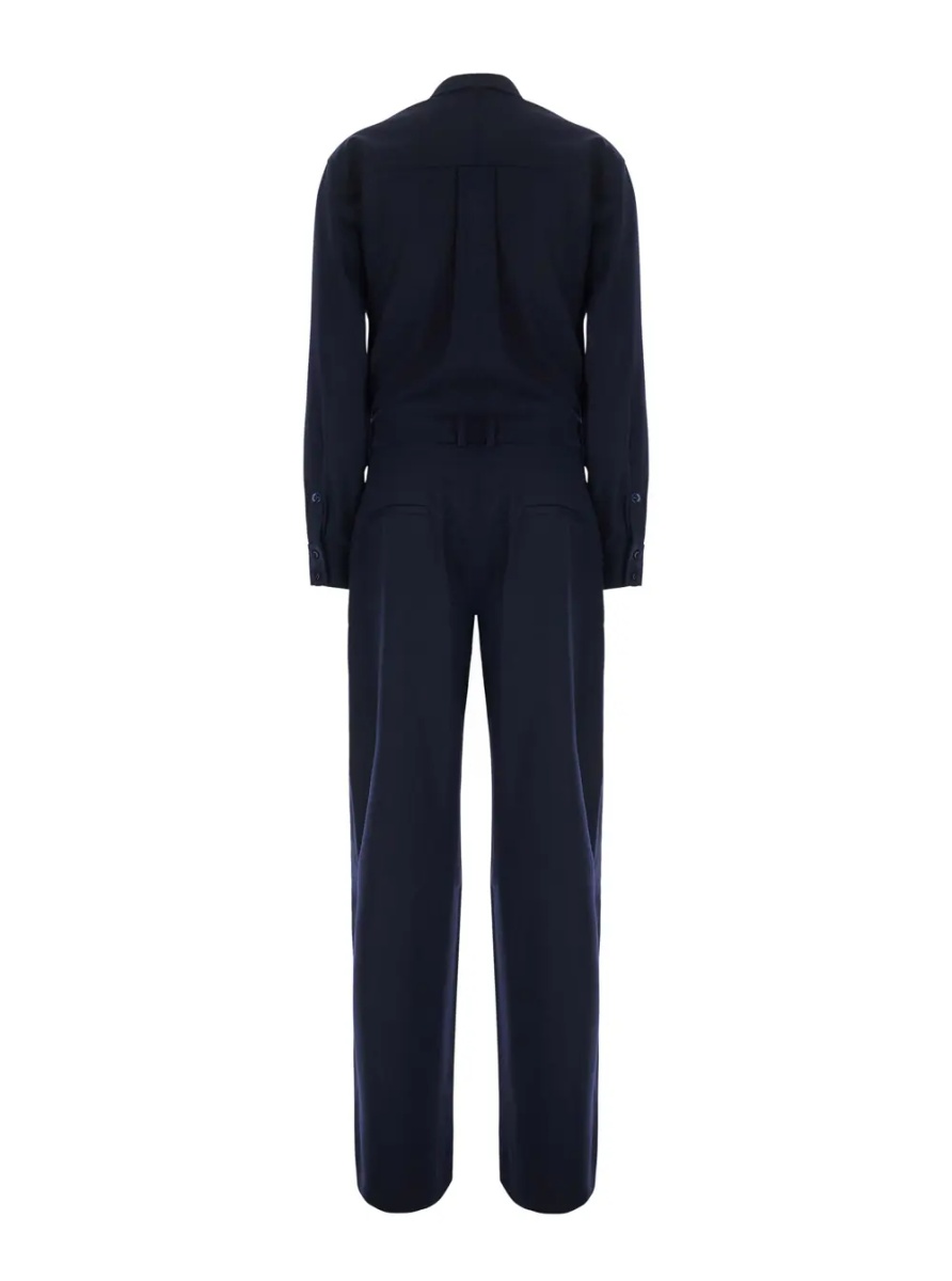 Salopete Blue Jumpsuit with Classic Collar and Button Closure in Fabric for Women - Img 2