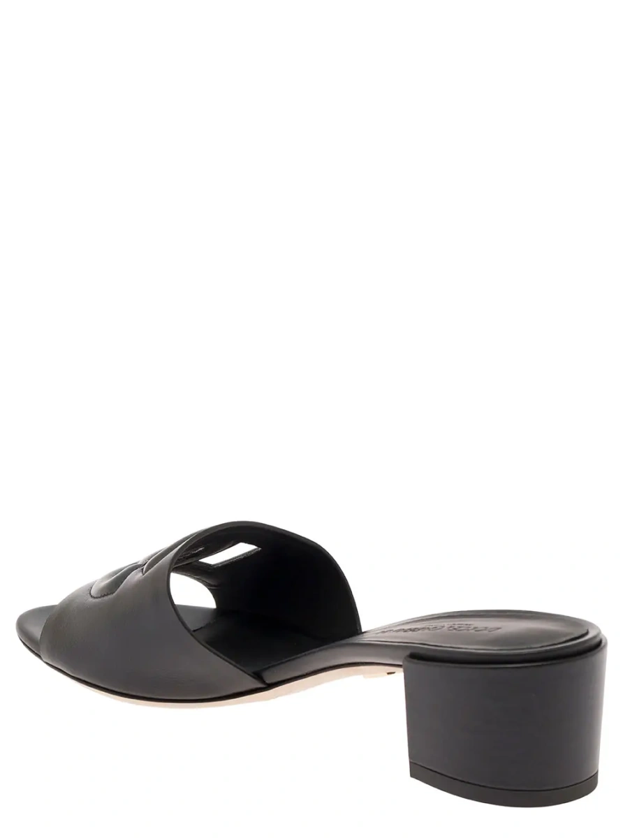 Sandale Black Mules with Low Heel and DG Cut-Out in Smooth Leather Woman - Img 3