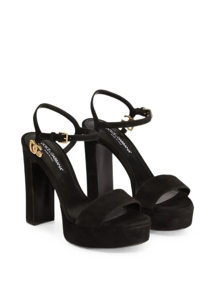 Sandale cu toc Dolce &amp; Gabbana negre din piele intoarsa - Img 5