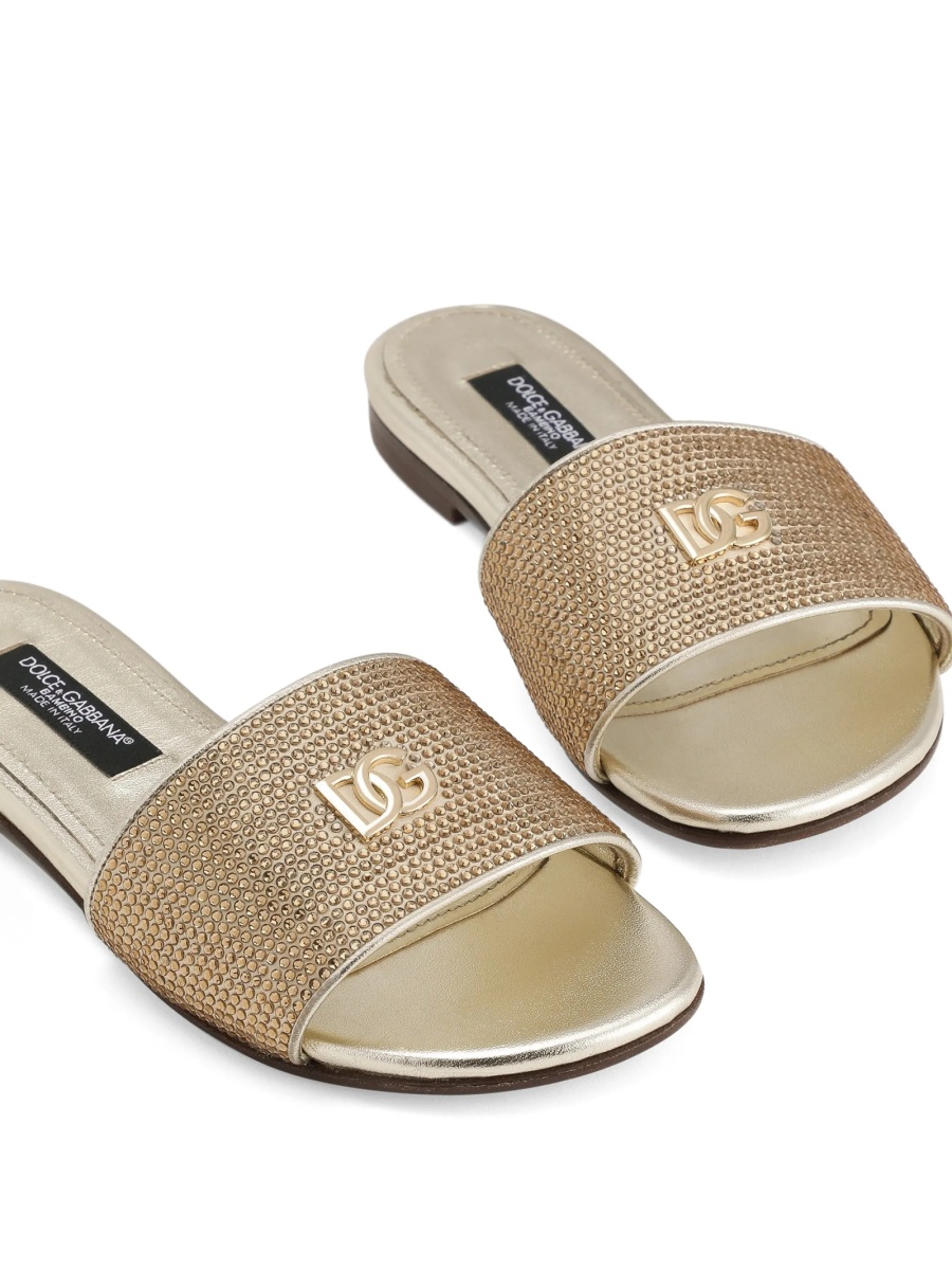 Sandale Dolce &amp; Gabbana aurii din piele si strasuri - Img 4