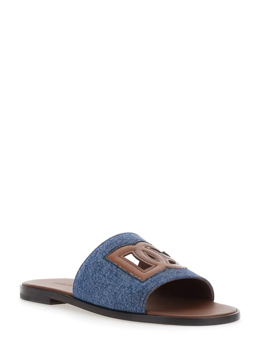 Sandale Dolce &amp; Gabbana maro din piele si denim - Img 2