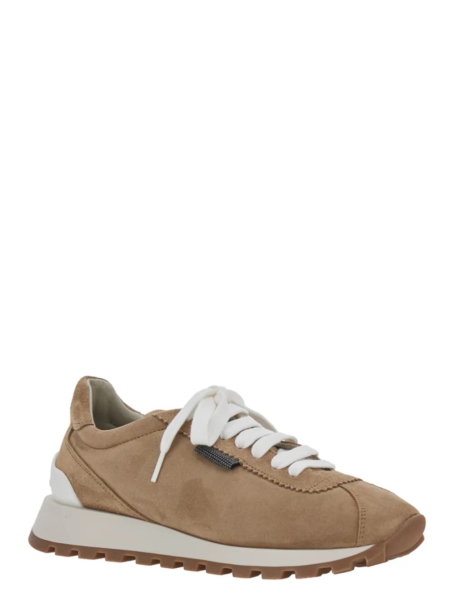 Sneakers Brown Low Top Sneakers with Monil Detail on the Side and Logo Lettering on the Tongue in Suede Woman - Img 2