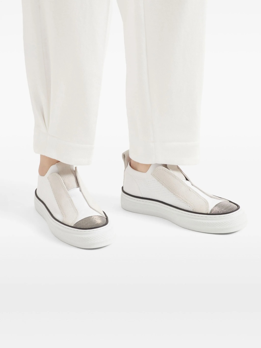 Sneakers Brunello Cucinelli albi din nylon si alama eco - Img 5
