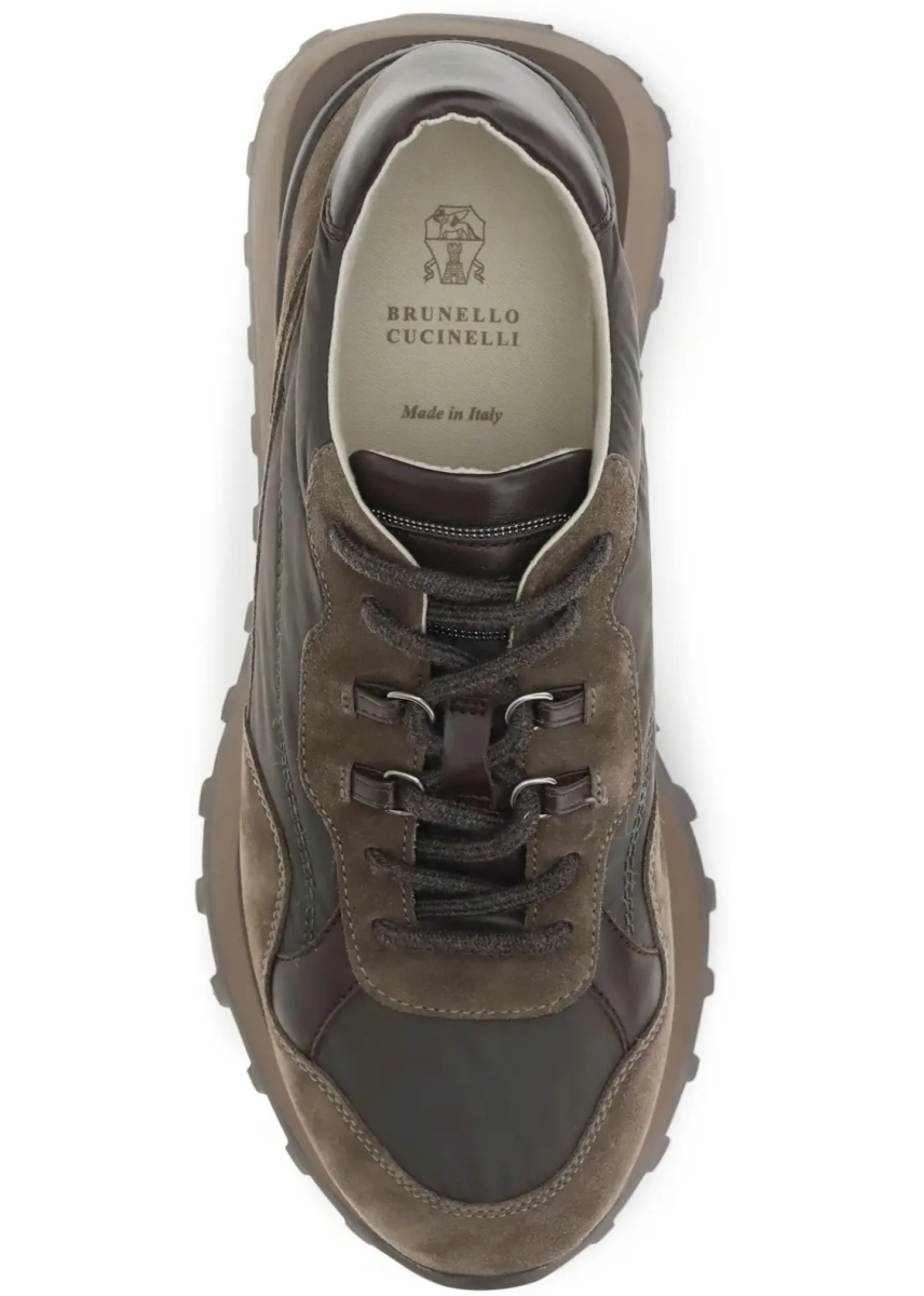 Sneakers Brunello Cucinelli din piele intoarsa si bumbac - Img 4