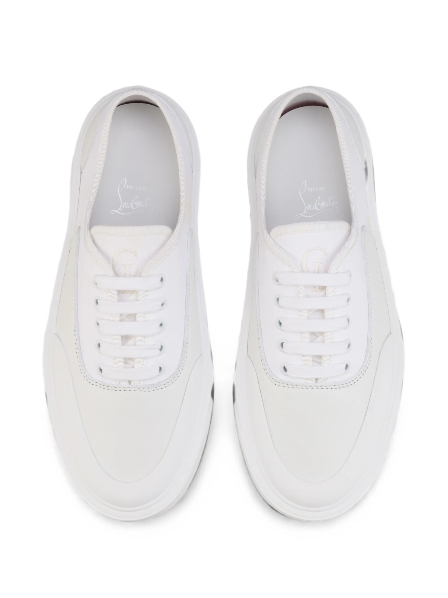 Sneakers Christian Louboutin albi din bumbac si piele - Img 4