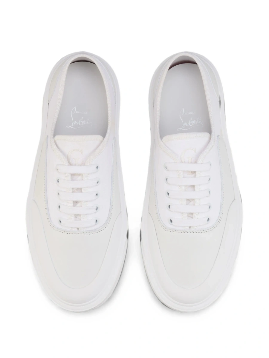 Sneakers Christian Louboutin albi din bumbac si piele - Img 4